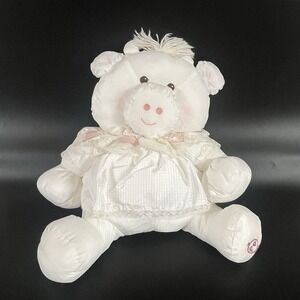 Vintage 1986 Fisher Price White Puffalump Cow Lace Pink Hearts Dress 15"